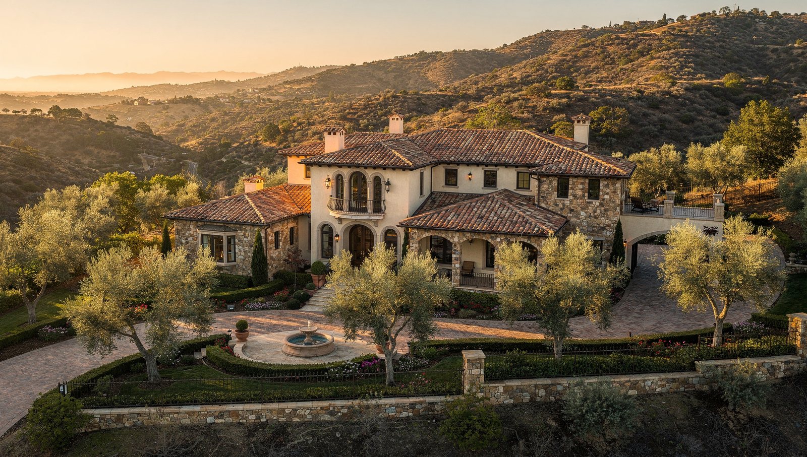 Irvine Shady Canyon architectural rendering of a Tuscan-Mediterranean luxury estate